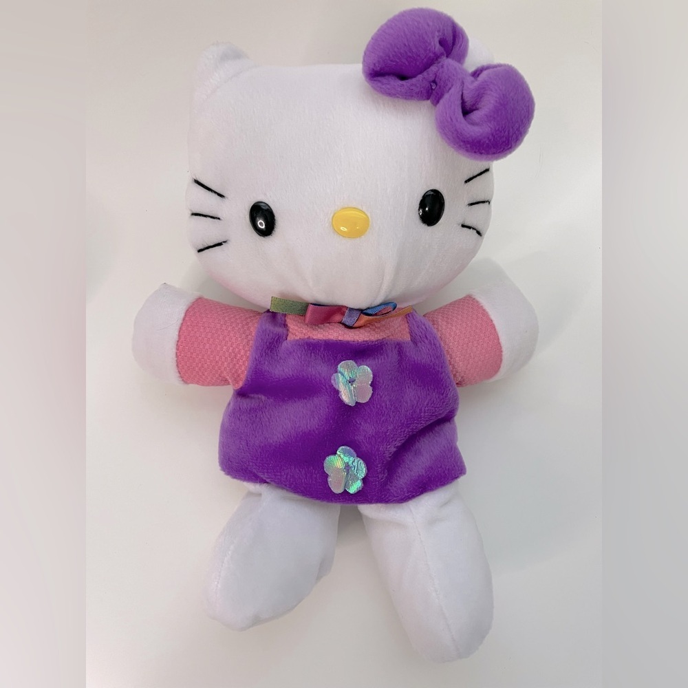Vintage 1999 Hello Kitty Purple Dress Bow 10" Plush Hand Puppet Sanrio